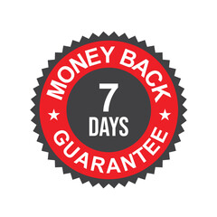 Red and Black Starburst 7 Days Money Back Guarantee Badge, Icon, or Sticker for Product Returns and Refund Assurance