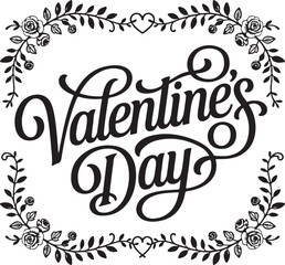 Valentine's Day Text with Floral Border love heart