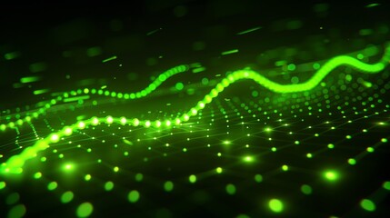 Illuminated green upward trend stock market chart displayed on a digital screen representing growth