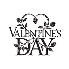 Valentine's Day text with floral heart love