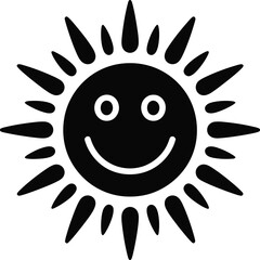 Simple black and white smiling sun icon illustration