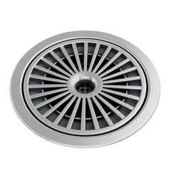 Metal sink drain with grate pattern, isolated on transparent background