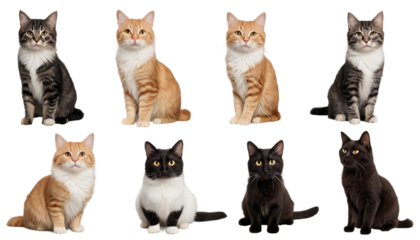 A detailed collection including a transparent pulled-pork sandwich, a vibrant rainbow arc, a rustic old hunting knife with a leather handle, and a versatile set of cats and clouds for creative design 