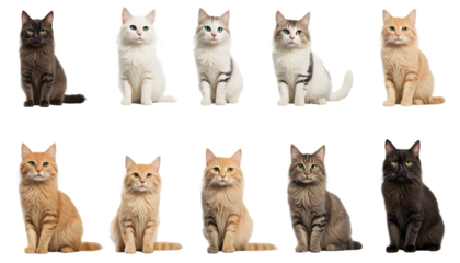 A detailed collection including a transparent pulled-pork sandwich, a vibrant rainbow arc, a rustic old hunting knife with a leather handle, and a versatile set of cats and clouds for creative design 