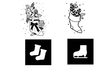 Christmas Stocking Icons and Holiday Illustrations on Red Background”