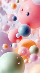 A collection of soft, pastel-colored spheres of various sizes floating in a dreamy, abstract composition with a bright, diffused light.