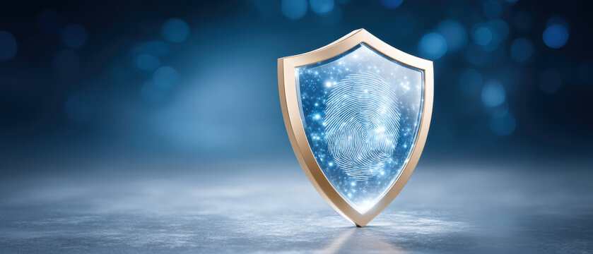 Fingerprint security shield glowing digital fingerprint access protection futuristic biometric