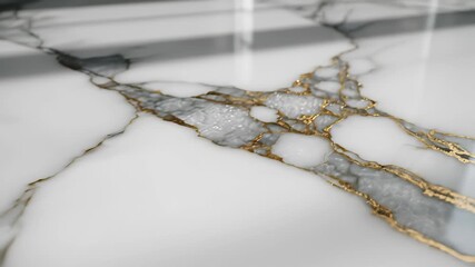 Luxurious marble countertops with striking white and gold patterns, capturing the essence of refinement and sophistication, perfect for high end living backgrounds or luxury product.