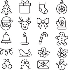 Christmas and winter holiday icons in doodle style