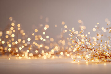 Warm Golden Holiday Lights on Neutral Decor
