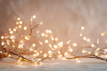 Warm Golden Holiday Lights on Neutral Decor