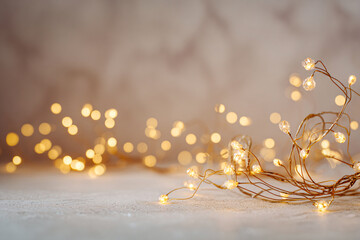 Warm Golden Holiday Lights on Neutral Decor