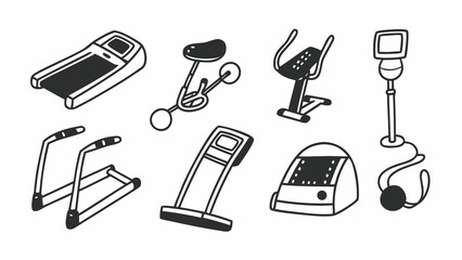Doodle set of 10 physiotherapy devices vector illustration scalable icon