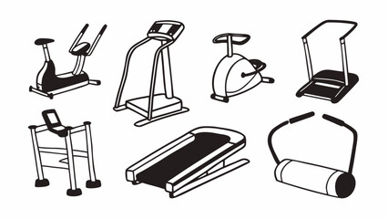 Doodle set of 10 rehabilitation and fitness machines vector illustration scalable icon