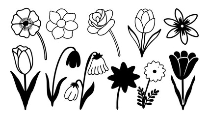 Set of 10 spring flower doodles vector illustration scalable icons eps format