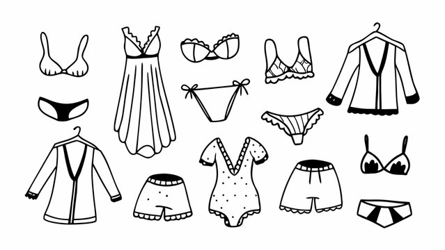 Fashionable underwear and lingerie doodle icons set vector illustration scalable