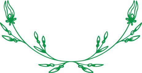 Hand sketched double line round frame with botanical details vector.