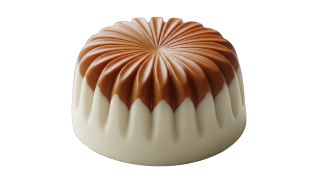 Gourmet chocolate praline with white and brown layers isolated on transparent background