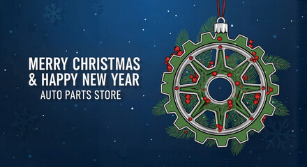 Christmas ornament shaped like a gear for auto parts store promotion  