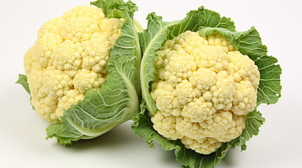Fresh cauliflower heads, Whole cauliflower with green leaves