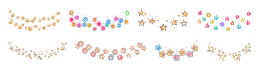 PNG Colorful festive string lights, element set on transparent background