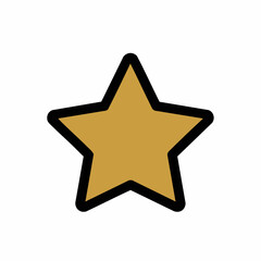 Fototapeta premium Simple gold star icon with a thick black outline.