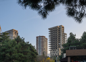 Panorama of Saburtalo New Buildings with Mountain Slopes