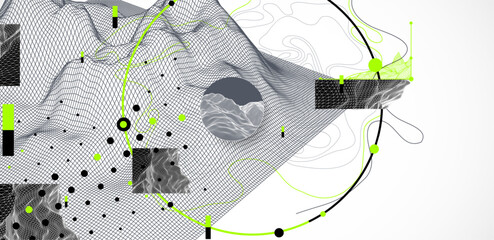 Abstract wireframe mountain background. Modern science or technology art elements. Surface illustration.