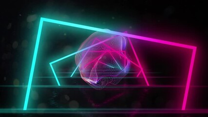 Translucent wireframe blob responding to neon pulse, morphing and rotating to showcase neon studio