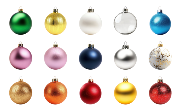 PNG Colorful festive Christmas ornaments, element set on transparent background
