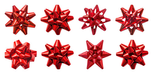 Naklejka premium PNG Red shiny gift bows collection, element set on transparent background