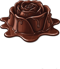 Delicious chocolate rose dessert with dripping chocolate isolated on white