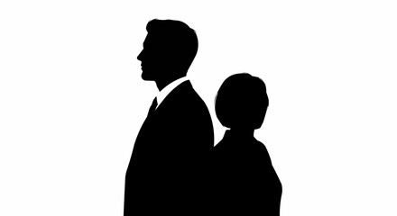 Silhouette of a man and woman standing back to back, representing relationship dynamics.