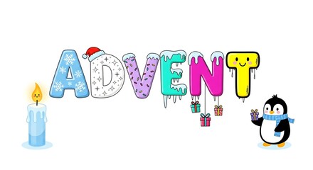 Festive advent calendar countdown with a cute penguin and a burning candle celebrating the christmas season