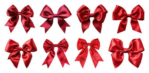 PNG Elegant red satin gift bows, element set on transparent background