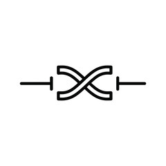 A black and white line icon representing a crossover connection or network switch symbol, isolated on