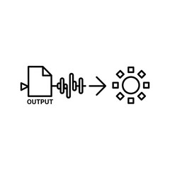 Data processing and output transformation icon representing a workflow or system operation