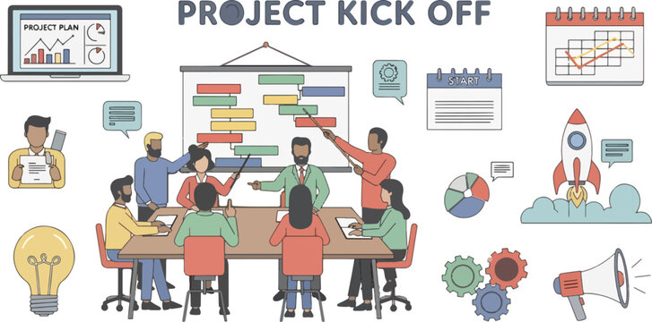 Business Team Meeting During Project Kickoff in Modern Conference Room