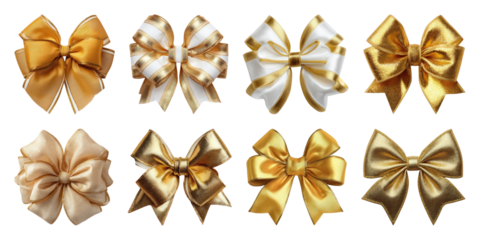 PNG Elegant golden ribbon bows collection, element set on transparent background