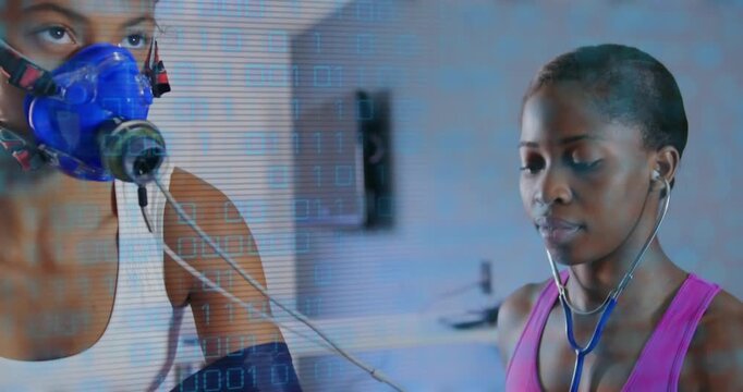 Tech moving closer, listening via steth and tuning BP cuff, monitor with binary overlay for health