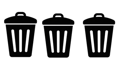 Minimalist black trash bin icons for digital design and waste management visuals