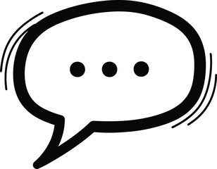 Obraz premium Doodle speech bubble with dots icon, hand-drawn solid black on white, indicating typing, simple pending chat sketch
