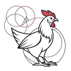 Stylized Chicken with Geometric Circles and Triangle bird poultry