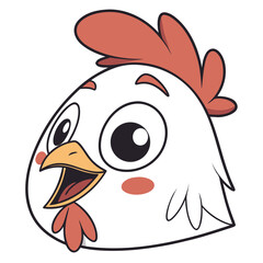 Cute Cartoon Chicken Head with Big Eyes and Open Mouth bird poultry