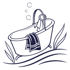 Vintage Bathtub with Towels and Bubbles Illustration clawfoot tub bathroom