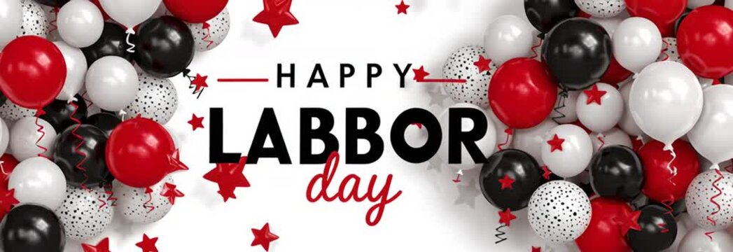 Celebrate Labor Day with vibrant red, black, and white balloons creating a festive atmosphere ideal for holiday promotions and joyful greetings