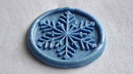 A light blue wax seal, reminiscent of winter's frost, features a snowflake pattern against a textured background. A classic winter symbol.