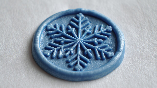 A light blue wax seal, reminiscent of winter's frost, features a snowflake pattern against a textured background. A classic winter symbol. - Powered by Adobe
