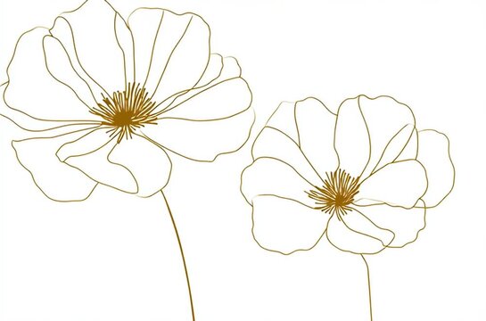 Elegant golden floral line art on white blooms beautifully in a modern minimal style, perfect for invitations or stationery design projects