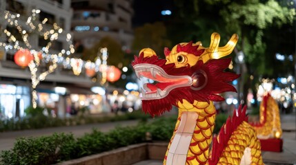 Vibrant chinese dragon lanterns on festive street for new year celebration